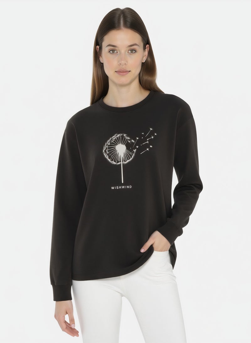 WISHWIND Unisex Dandelion Long Sleeve Sweatshirt – Black - Image 2