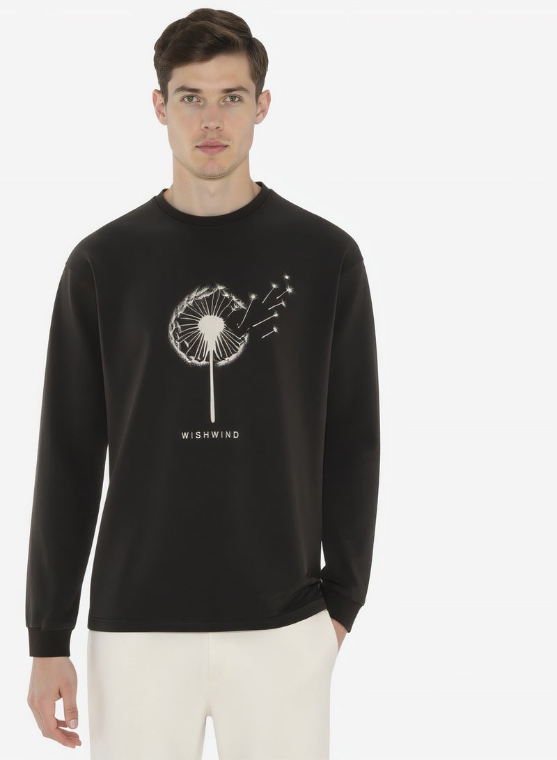 WISHWIND Unisex Dandelion Long Sleeve Sweatshirt – Black - Image 3