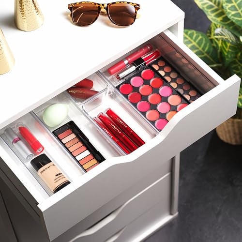 Masirs Clear Drawer Organizer - Easily Organize and Customize the Layout of Drawers. Great for Office Desk, Utensils, Cosmetics and Makeup. (8-Piece Set) - Image 3