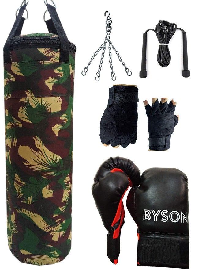 Byson Professional Army Boxing Kit Set for Men and Adult (36inch Punching Bag, 14oz Boxing Gloves, Hand Wrap, Chain, Skipping Rope) Heavy Bag - Image 1