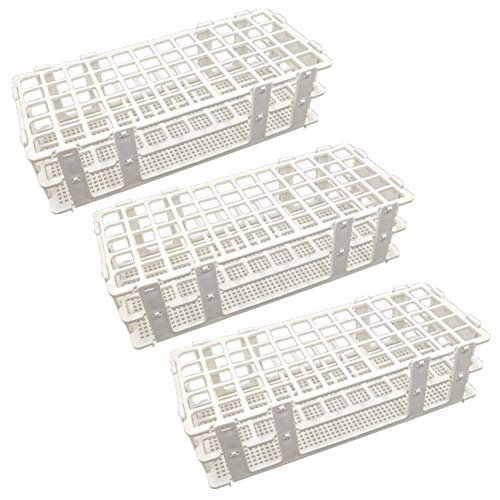 POCOMOCO 3 Pack Plastic Test Tube Rack 60 Holes Lab Rack Holder for 16mm Tubes White Detachable