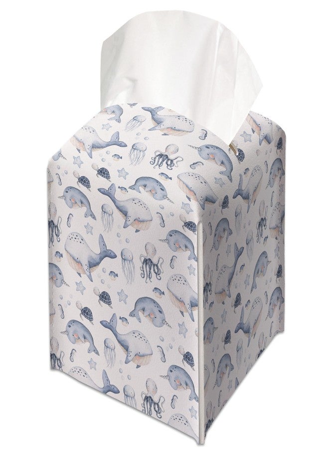 JUPXB Under The Sea Whale Decorative Leather Tissue Box Cover - Tissue Box Holder Gifts for Women Family and Friends Funny Unique Home Decor Decorative for Kids Room Kitchen Bathroom Office - A25 - Image 1