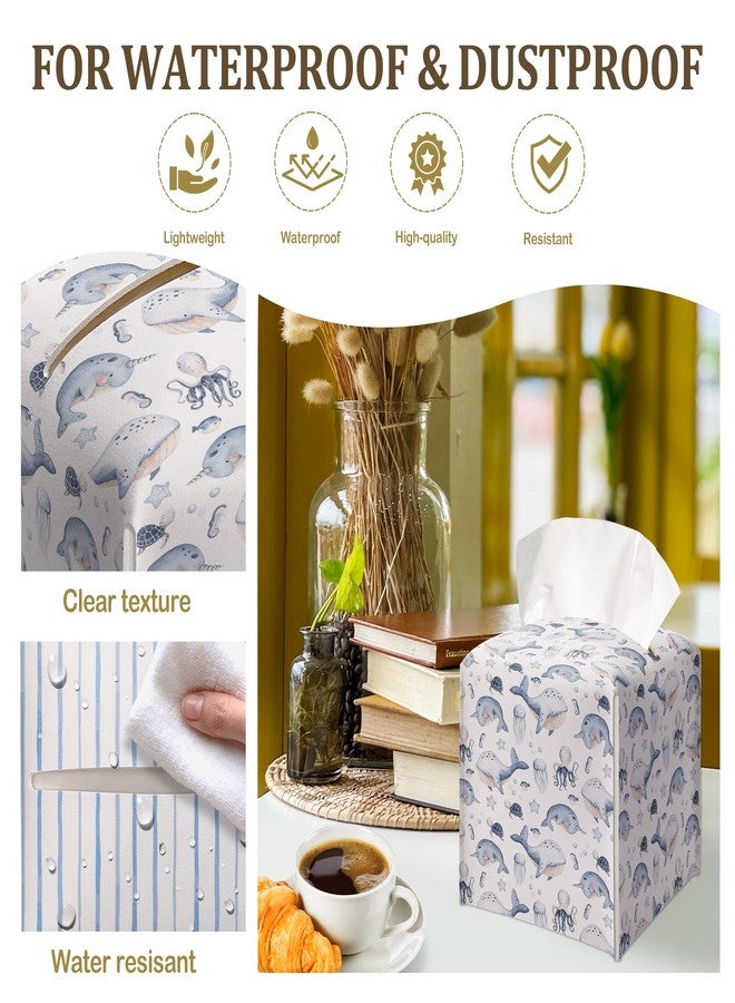 JUPXB Under The Sea Whale Decorative Leather Tissue Box Cover - Tissue Box Holder Gifts for Women Family and Friends Funny Unique Home Decor Decorative for Kids Room Kitchen Bathroom Office - A25 - Image 3