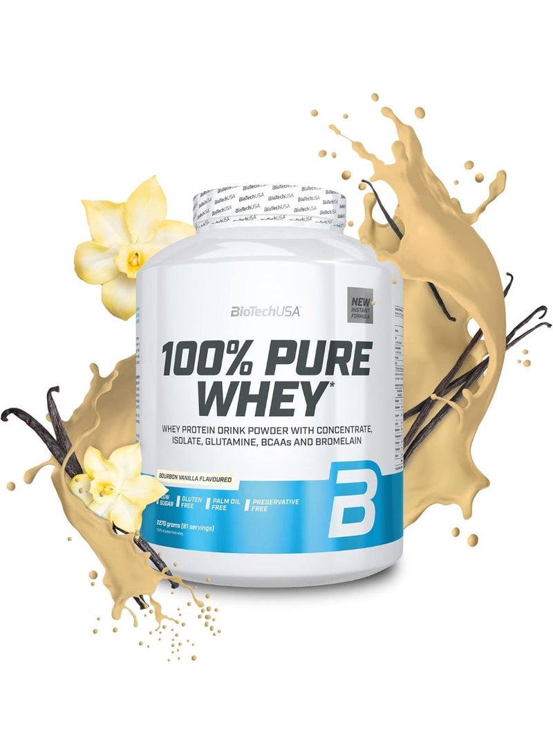 BioTechUSA 100% Pure Whey Protein Powder Bourbon Vanilla 2270g, Whey Concentrate And Isolate Blend With Glutamine BCAAs And Bromelain, Low Sugar, Gluten Free, Palm Oil Free, Preservative Free, Easy Mixing Protein Drink Powder - Image 1