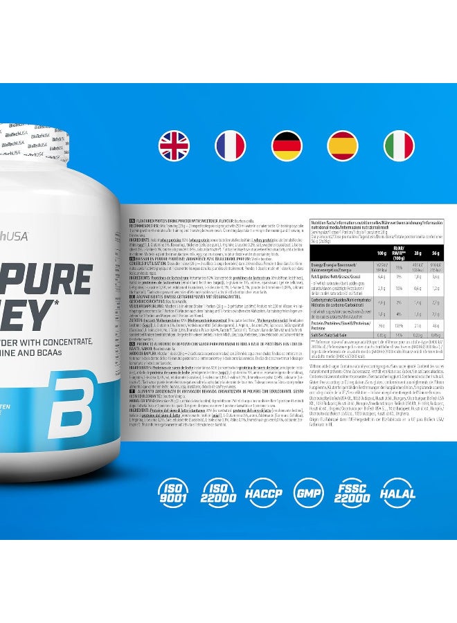 BioTechUSA 100% Pure Whey Protein Powder Bourbon Vanilla 2270g, Whey Concentrate And Isolate Blend With Glutamine BCAAs And Bromelain, Low Sugar, Gluten Free, Palm Oil Free, Preservative Free, Easy Mixing Protein Drink Powder - Image 3