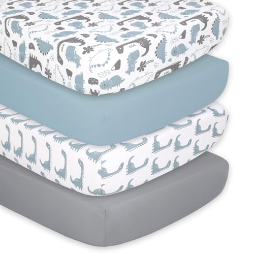 The Peanutshell 4Pack Fitted Crib Sheet Set  Super Soft  Breathable Baby Boy Crib Sheets Nursery Decor Fit for Standard Mattress Cover Dinosaur