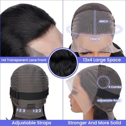 FASCARA 13x4 Body Wave Lace Front Wigs Human Hair Pre Plucked 180% Density HD Transparent Lace Frontal Wigs for Women, 9A, Small Bleached Knots, with Baby Hair, 18 Inch, Natural Color - Image 4