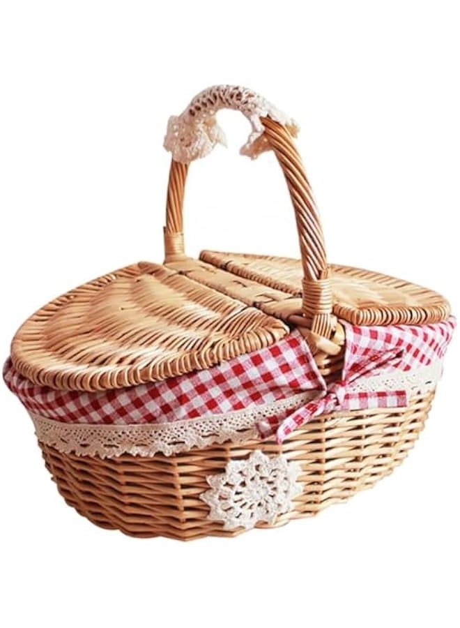 Beauenty ®Basket Woven Basket for Reusable Picnic Baskets Fruit Bread Vegetable Storage Basket Lid Natural Wicker Home Organization Style - Image 1