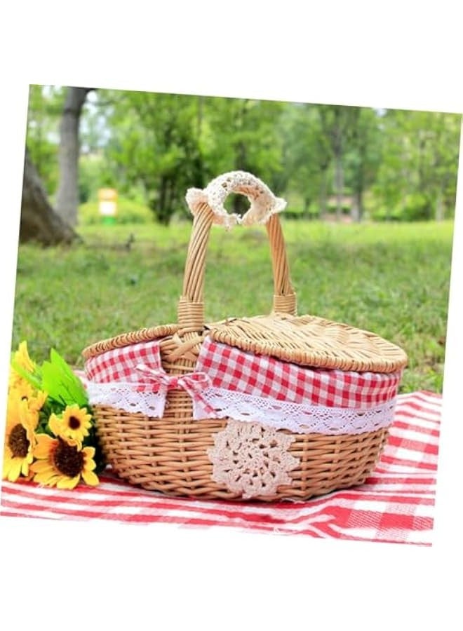 Beauenty ®Basket Woven Basket for Reusable Picnic Baskets Fruit Bread Vegetable Storage Basket Lid Natural Wicker Home Organization Style - Image 3