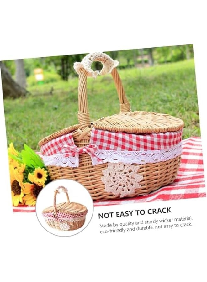 Beauenty ®Basket Woven Basket for Reusable Picnic Baskets Fruit Bread Vegetable Storage Basket Lid Natural Wicker Home Organization Style - Image 4