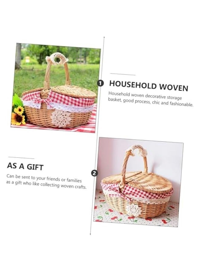 Beauenty ®Basket Woven Basket for Reusable Picnic Baskets Fruit Bread Vegetable Storage Basket Lid Natural Wicker Home Organization Style - Image 5