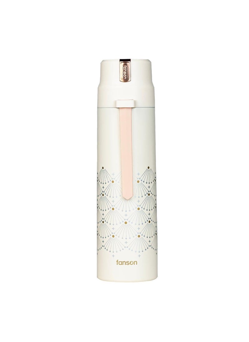 RAJWILA STORE Thermo Steel Bottle Insulated Cup Travel Water Bottles 500ml with Handle Cups Durable Stainless Steel Insulated Water Bottle with Snap Cap and Water Cup Cream  - Image 1
