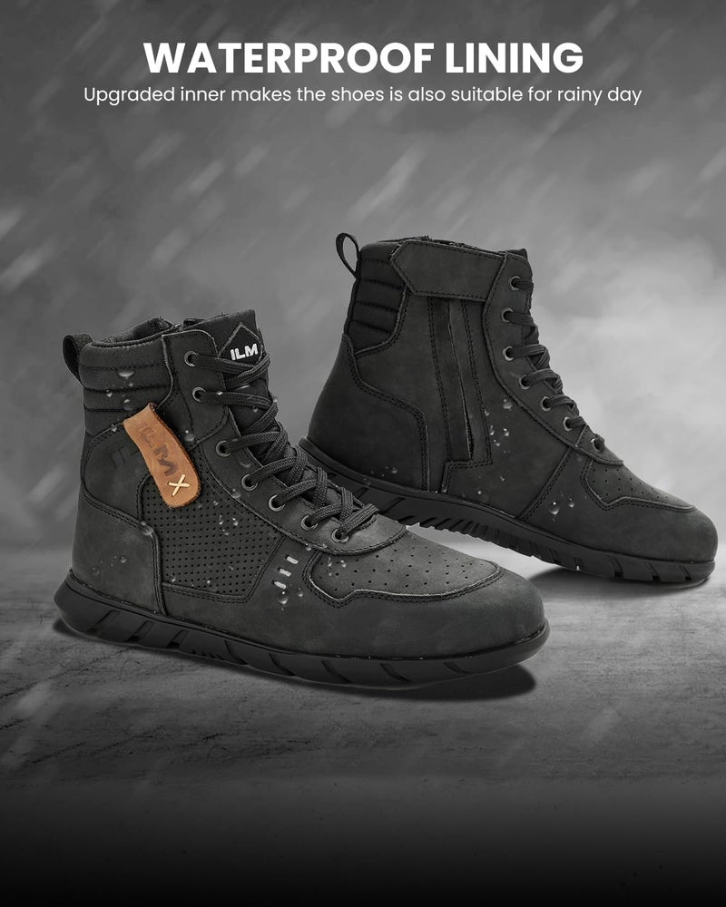 ILM أحذية جلدية للدراجات النارية للرجال مقاومة للماء وغير قابلة للانزلاق مع دعم للكاحل نموذج UB305 (أسود، 9) - Image 3