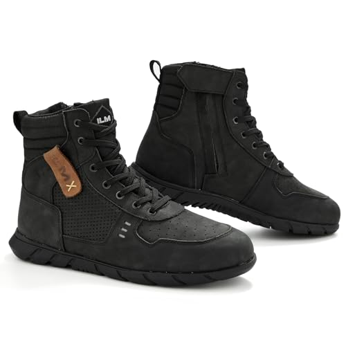 ILM أحذية جلدية للدراجات النارية للرجال مقاومة للماء وغير قابلة للانزلاق مع دعم للكاحل نموذج UB305 (أسود، 9) - Image 1