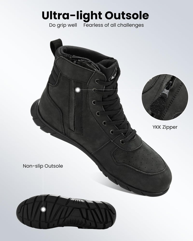 ILM أحذية جلدية للدراجات النارية للرجال مقاومة للماء وغير قابلة للانزلاق مع دعم للكاحل نموذج UB305 (أسود، 9) - Image 5