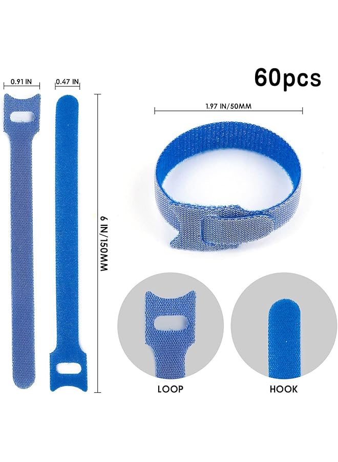 erorex Reusable Zip Tie Cable Ties Cord Organizer Cable Management Wire Management Cable Organizer Hook And Loop Cable Ties Twist Ties Cable Straps Tie Wraps Cord Ties Wire Ties Home Office Tie Wire 60 Pcs - Image 1