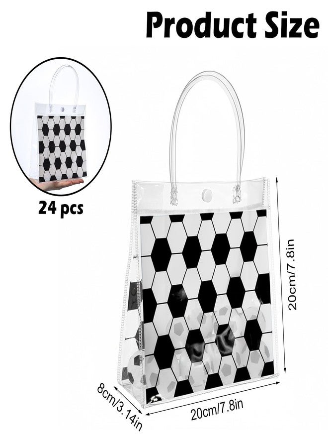 Caeuiciw 24 Pieces Soccer Gift Goodie Bags with Handles 8x8x3.15 Inch PVC White Soccer Theme Party Favor Clear Treat Bags Bulk for Sports Party Competition Team Birthday Gifts - Image 2