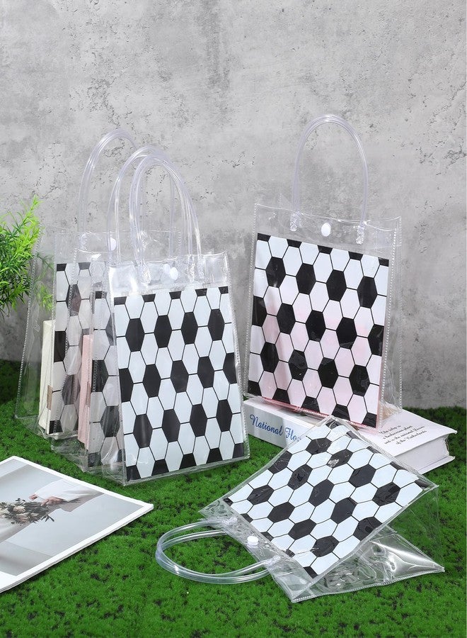 Caeuiciw 24 Pieces Soccer Gift Goodie Bags with Handles 8x8x3.15 Inch PVC White Soccer Theme Party Favor Clear Treat Bags Bulk for Sports Party Competition Team Birthday Gifts - Image 4