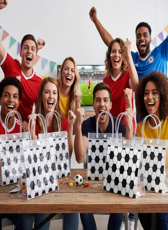 Caeuiciw 24 Pieces Soccer Gift Goodie Bags with Handles 8x8x3.15 Inch PVC White Soccer Theme Party Favor Clear Treat Bags Bulk for Sports Party Competition Team Birthday Gifts - Image 5