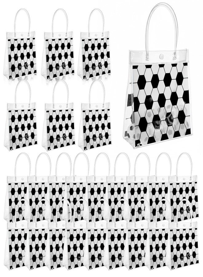 Caeuiciw 24 Pieces Soccer Gift Goodie Bags with Handles 8x8x3.15 Inch PVC White Soccer Theme Party Favor Clear Treat Bags Bulk for Sports Party Competition Team Birthday Gifts - Image 1