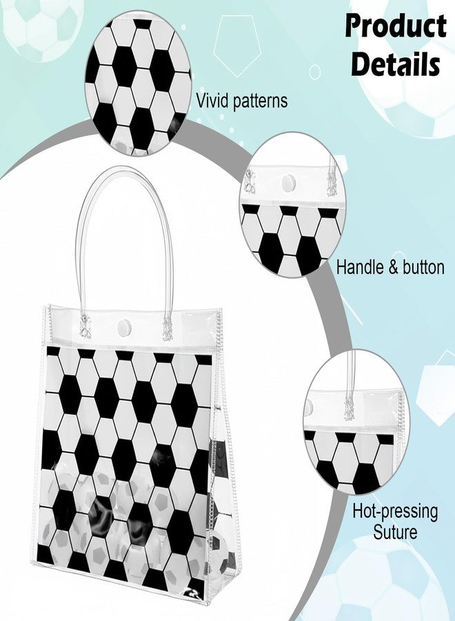 Caeuiciw 24 Pieces Soccer Gift Goodie Bags with Handles 8x8x3.15 Inch PVC White Soccer Theme Party Favor Clear Treat Bags Bulk for Sports Party Competition Team Birthday Gifts - Image 3