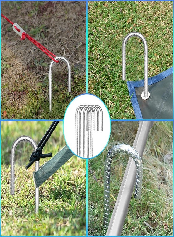 DN DENNOV Metal Rebar Stakes J Hook Extra Heavy Duty,【12 inch Long Enough】 1/4 inch Rust Proof Coated Steel Ground Stakes Ground Anchors, Garden Stake Trampoline Anchors (6, Silver), DN05K - Image 5