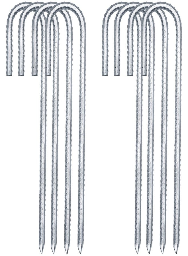 DN DENNOV Metal Rebar Stakes J Hook Extra Heavy Duty,【12 inch Long Enough】 1/4 inch Rust Proof Coated Steel Ground Stakes Ground Anchors, Garden Stake Trampoline Anchors (6, Silver), DN05K - Image 1