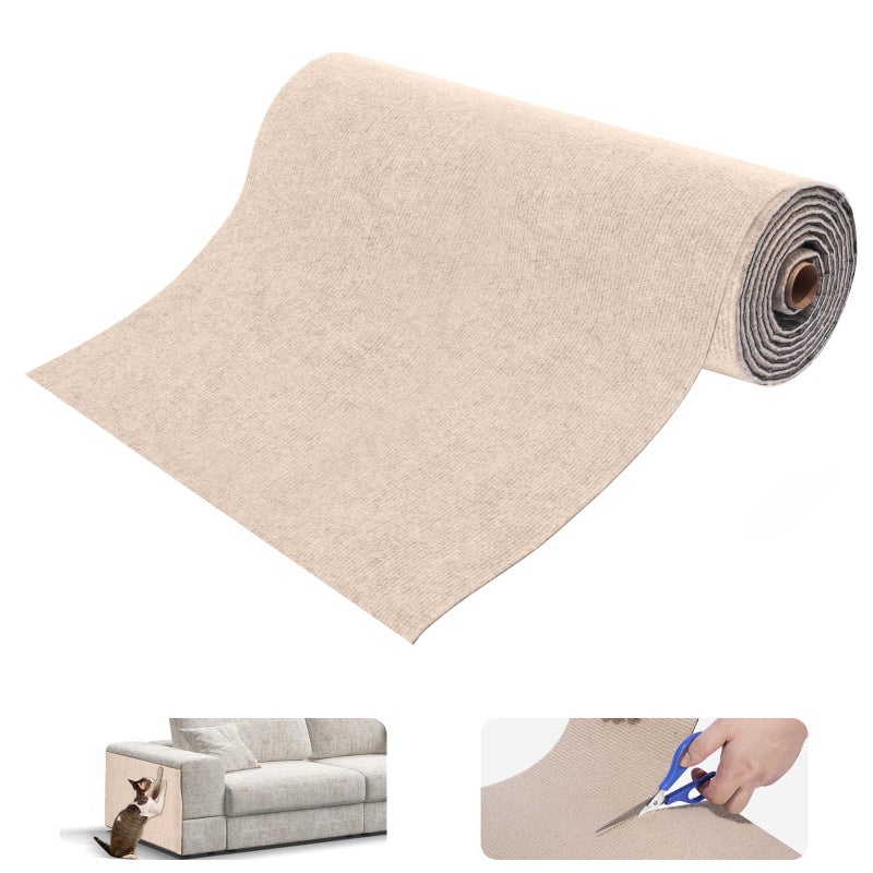 Uranshin Trimmable Cat Scratch Mat pad Self-Adhesive Cat Scratching Post Carpet Covered 78.7"x15.8" Cat Tree Shelves Replacement Parts cat Furniture Protector for Couch Wall (Khaki) - Image 1