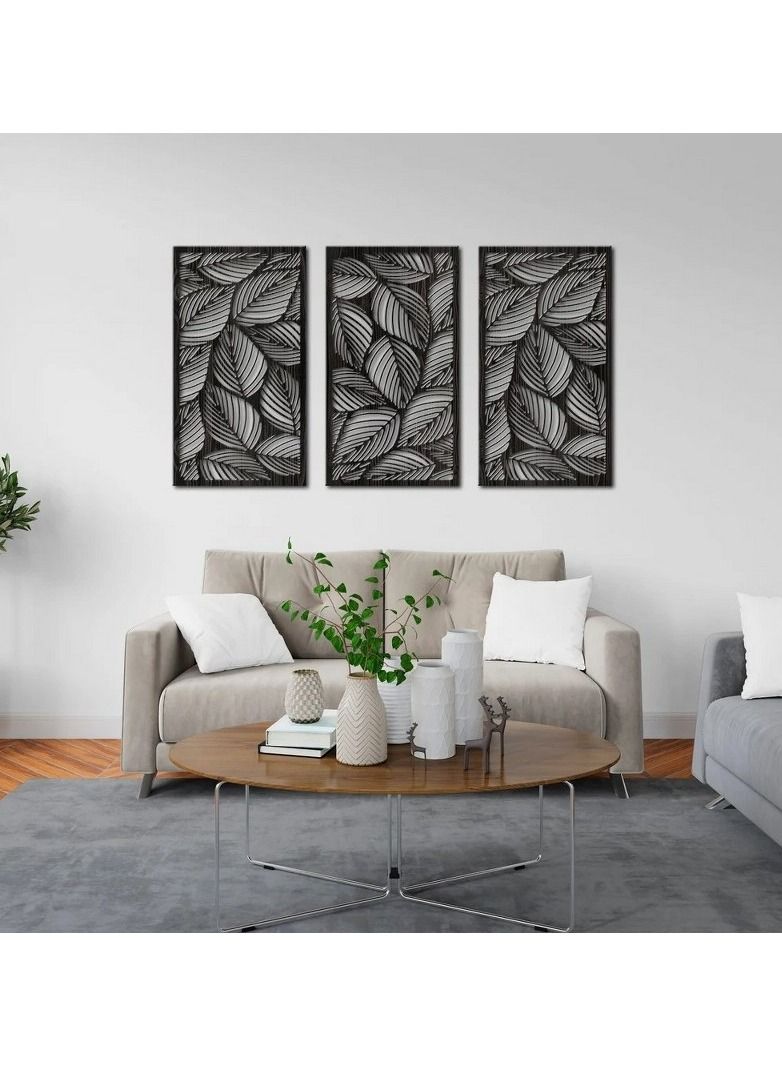هوم جاليري لوحة فنية للحائط من الخشب على شكل أوراق خشبية - مجموعة من 3 لوحات كل منها 80x40 - Image 1