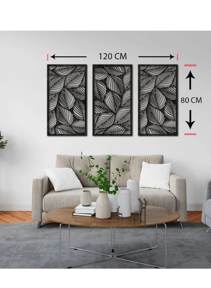 هوم جاليري لوحة فنية للحائط من الخشب على شكل أوراق خشبية - مجموعة من 3 لوحات كل منها 80x40 - Image 2