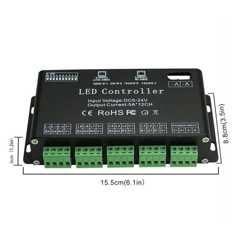 azimom 12 Channel DMX Decoder, AZIMOM RGB LED Light Strip Controller dmx512 Decoder Dimmer Driver DC5V-24V LED Module Light - Image 3