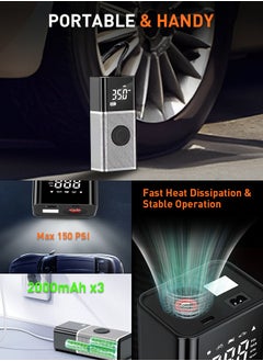 Carsun Portable Tyre Inflator Air Compressor ,22mm Cylinder Electric Tire Inflator with 6000mAh Battery/Digital Display/LED Light,150PSI Strong Cordless Air Pump for Car,Bike,Truck,Motorcycle,Ball,kayak  - Image 4