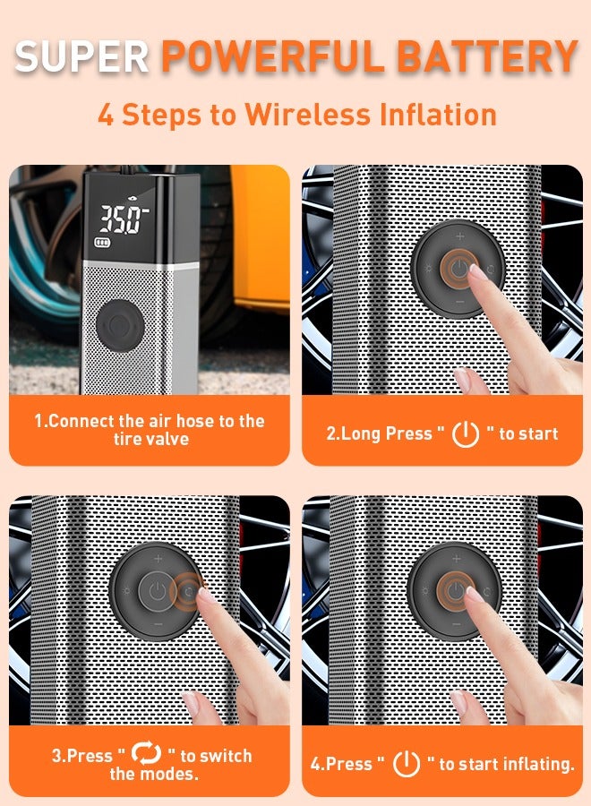 ضاغط هواء منفاخ الإطارات المحمول ، نافخة الإطارات الكهربائية مع بطارية 6000mAh / شاشة رقمية / ضوء LED ، مضخة هواء لاسلكية قوية 150PSI للسيارة والدراجة والشاحنة والدراجات النارية