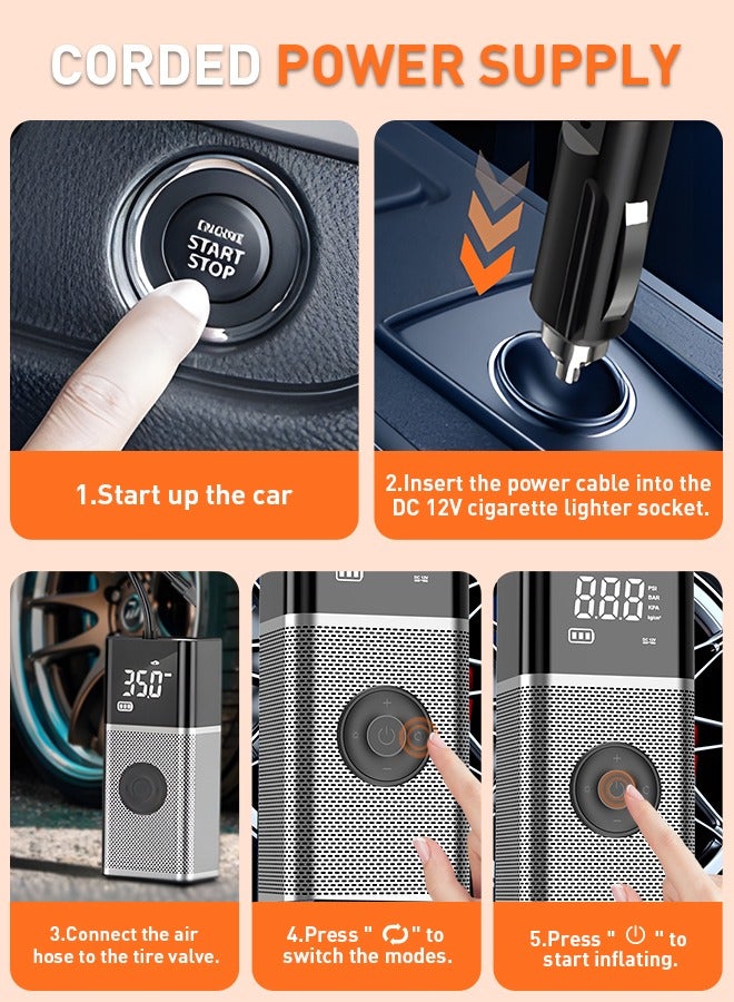 ضاغط هواء منفاخ الإطارات المحمول ، نافخة الإطارات الكهربائية مع بطارية 6000mAh / شاشة رقمية / ضوء LED ، مضخة هواء لاسلكية قوية 150PSI للسيارة والدراجة والشاحنة والدراجات النارية