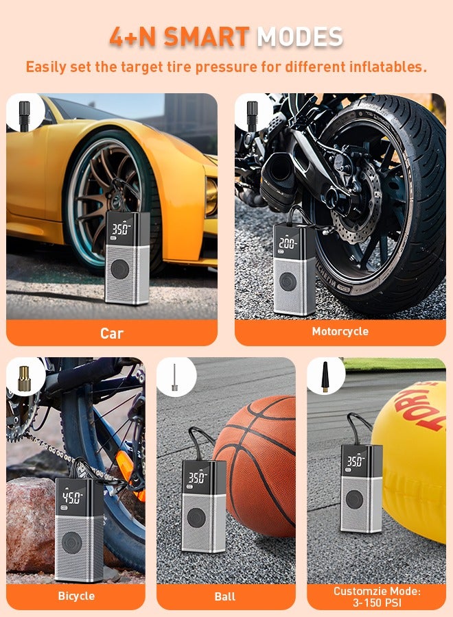 ضاغط هواء منفاخ الإطارات المحمول ، نافخة الإطارات الكهربائية مع بطارية 6000mAh / شاشة رقمية / ضوء LED ، مضخة هواء لاسلكية قوية 150PSI للسيارة والدراجة والشاحنة والدراجات النارية