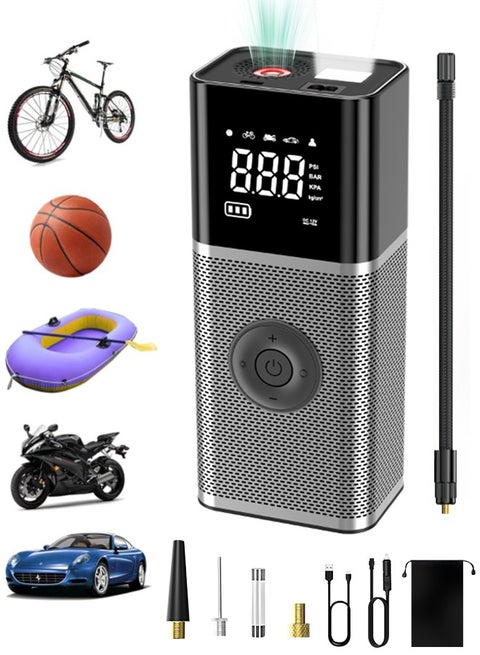 ضاغط هواء منفاخ الإطارات المحمول ، نافخة الإطارات الكهربائية مع بطارية 6000mAh / شاشة رقمية / ضوء LED ، مضخة هواء لاسلكية قوية 150PSI للسيارة والدراجة والشاحنة والدراجات النارية