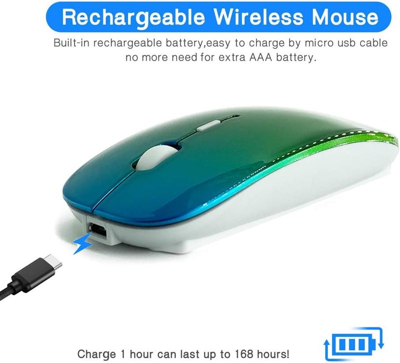KLO Rechargeable Bluetooth Mouse for MacBook/MacBook air/Pro/iPad, Wireless Mouse for Laptop/Notebook/pc/iPad/Chromebook (BT/A Green-Blue) - Image 4