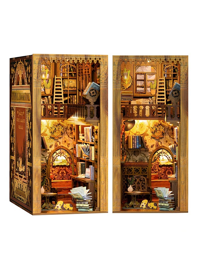 DIY Book Nook Kit, DIY Dollhouse Booknook Bookshelf Insert Decor Alley, Bookends Model Build-Creativity Kit with LED Light (Eternal Bookstore)  - Image 1