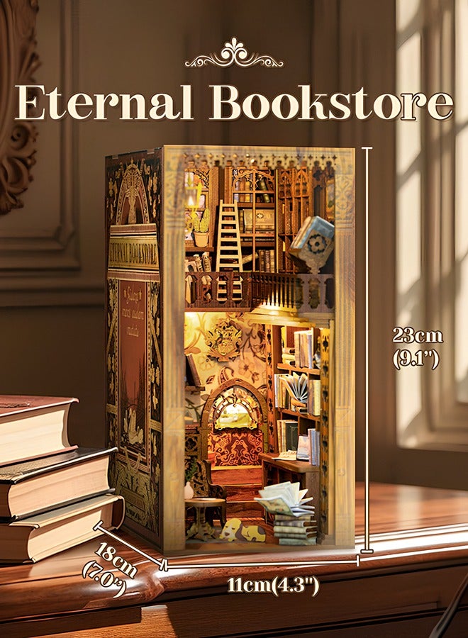 DIY Book Nook Kit, DIY Dollhouse Booknook Bookshelf Insert Decor Alley, Bookends Model Build-Creativity Kit with LED Light (Eternal Bookstore)  - Image 2