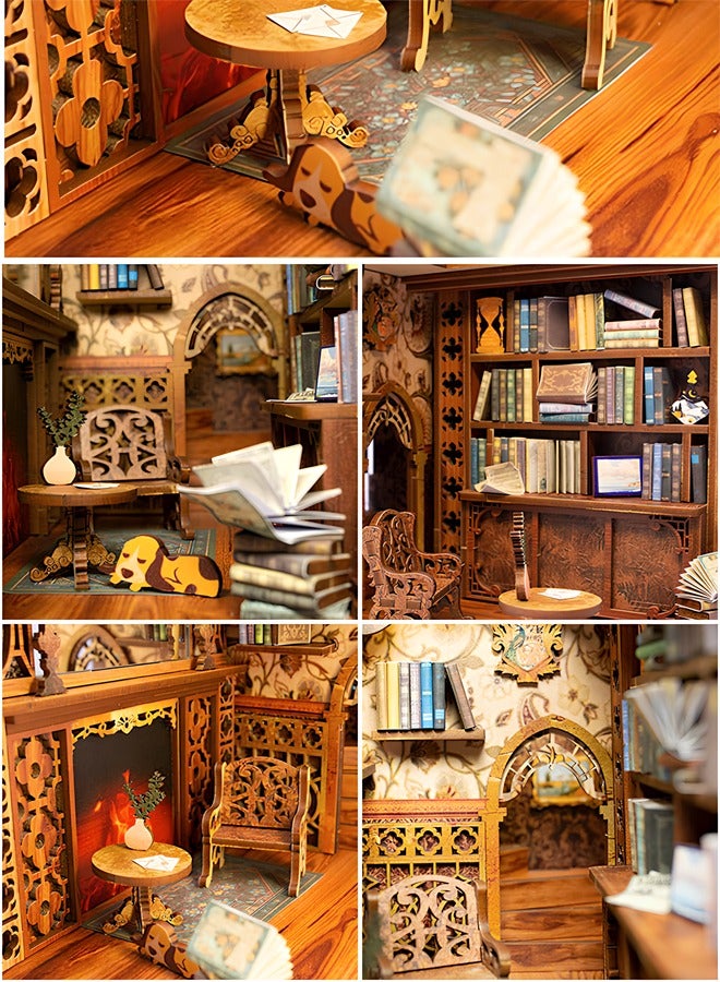 DIY Book Nook Kit, DIY Dollhouse Booknook Bookshelf Insert Decor Alley, Bookends Model Build-Creativity Kit with LED Light (Eternal Bookstore)  - Image 3