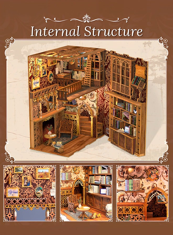 DIY Book Nook Kit, DIY Dollhouse Booknook Bookshelf Insert Decor Alley, Bookends Model Build-Creativity Kit with LED Light (Eternal Bookstore)  - Image 4