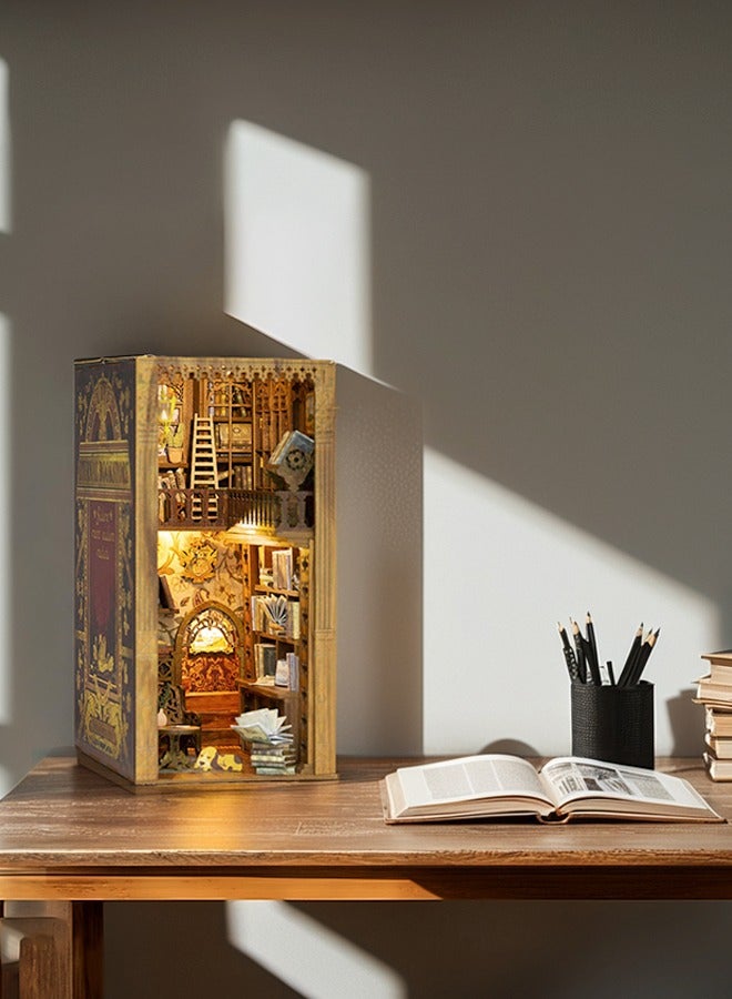 DIY Book Nook Kit, DIY Dollhouse Booknook Bookshelf Insert Decor Alley, Bookends Model Build-Creativity Kit with LED Light (Eternal Bookstore)  - Image 5