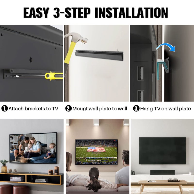 AENTGIU Studless TV Wall Mount, Heavy Duty Drywall TV Bracket Hanger for 32-75 inch Flat Screen TVs, No Stud, No Drill, No Anchors, Easy Install with All Hardware - Image 2