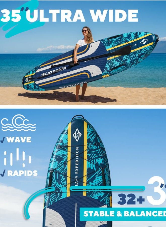 Skatinger 11'6×35" Super Wide Inflatable Paddle Board, Ultra Stable Stand Up Paddleboards for 450lb/3 People/Family/Big Size, Shoulder Strap, 5 Handles, 100L Backpack, All-Round Sup Board, US Fin - Image 2