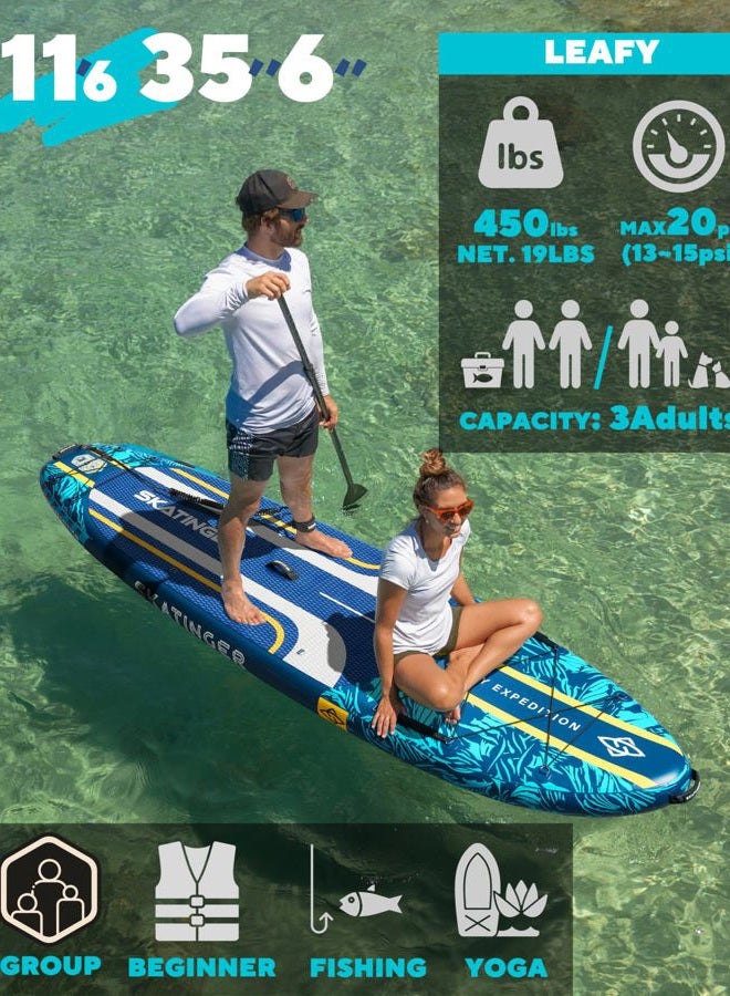 Skatinger 11'6×35" Super Wide Inflatable Paddle Board, Ultra Stable Stand Up Paddleboards for 450lb/3 People/Family/Big Size, Shoulder Strap, 5 Handles, 100L Backpack, All-Round Sup Board, US Fin - Image 3