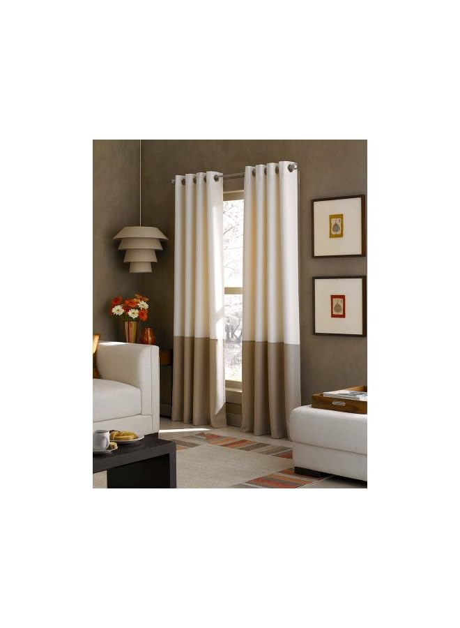 Green Tiger Kendall Color Block Grommet Curtain Panel, 84-Inch, Ivory/Tan - Image 3