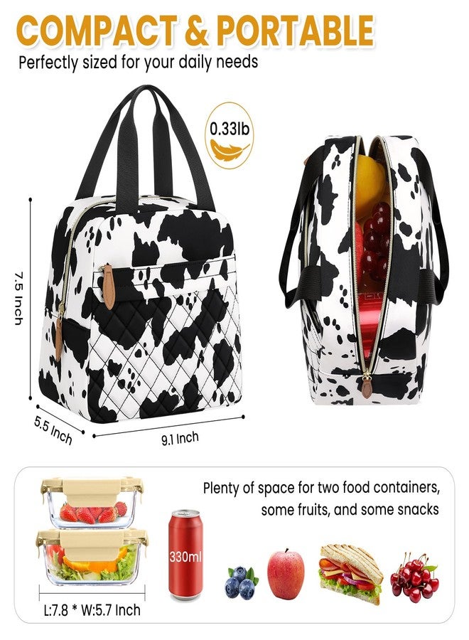 ELONGRIVER Insulated Lunch Bag for Women, Portable Lightweight Lunch Box for Adults, Reusable Small Lunch Tote Cooler Bags with Front Zipper Pocket for Work, Travel and Picnic (Cow) - Image 2