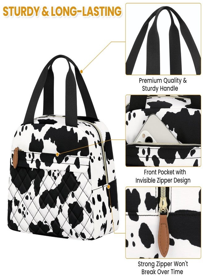 ELONGRIVER Insulated Lunch Bag for Women, Portable Lightweight Lunch Box for Adults, Reusable Small Lunch Tote Cooler Bags with Front Zipper Pocket for Work, Travel and Picnic (Cow) - Image 4