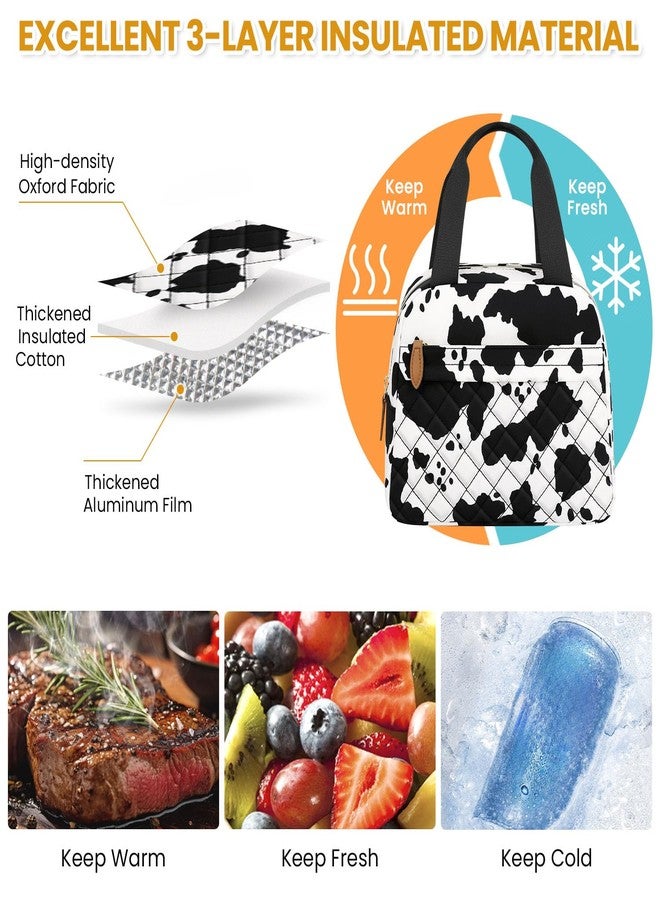 ELONGRIVER Insulated Lunch Bag for Women, Portable Lightweight Lunch Box for Adults, Reusable Small Lunch Tote Cooler Bags with Front Zipper Pocket for Work, Travel and Picnic (Cow) - Image 3
