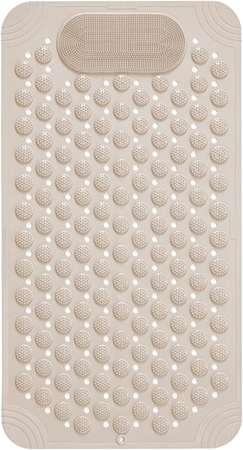 ACHAL AntiSkid Bath Mat NonSlip Bathroom Floor Mat with Suction Cups Drain Holes Foot Massage Scrubber for Kids Adults PVC Rubber Shower Mat with Massage Particles 70x35cm Beige - Image 1
